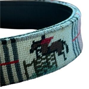 Vintage Equestrian Steeplechasing Needlepoint over Leather Belt